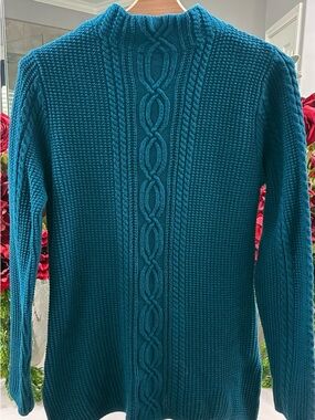JEANNE PIERRE Teal Cable-Front Mock Neck Sweater